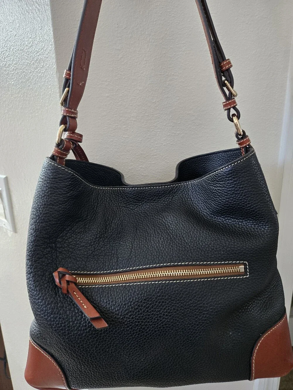 Dooney & Bourke Black Pebbled Leather Hobo Shoulder Bag Tassel